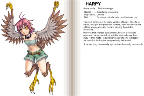The Harpy is a common weak enemy encountered everywhere. They're completely uncivilized, but somewhat sentient and can sometimes talk. Two types of harpy enemies should be distinguished: common and Elite, both having their own gallery. Their behavior in battle is similar (with more stats and skills available to Elite): they adopt Flying stance, then use Aerial attack (can be avoided by ...